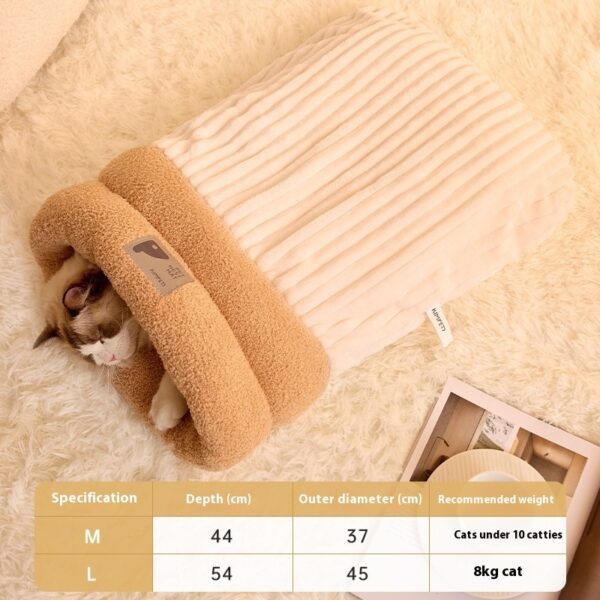 Pet Sleeping Bag Winter Warm Soft Plush Semi Enclosed Cat Nest Sleeping Bag Home Cat Comfortable Bed Accessories - Image 8