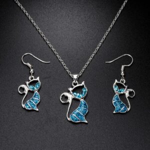 Elegant Cat Pendant & Earrings Set - Zinc Die Cast