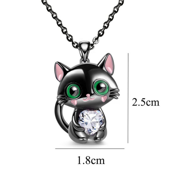 Black Cat Rhinestone Heart Pendant Necklace - Image 9