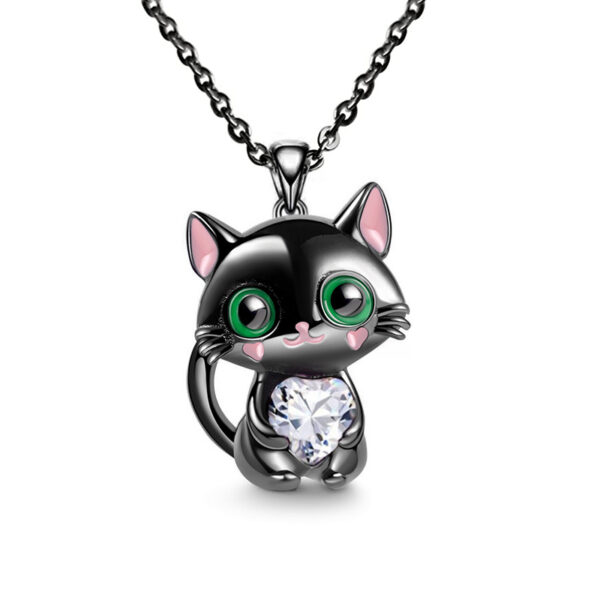Black Cat Rhinestone Heart Pendant Necklace - Image 8
