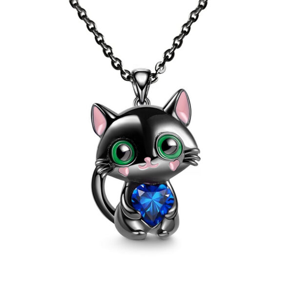 Black Cat Rhinestone Heart Pendant Necklace - Image 4