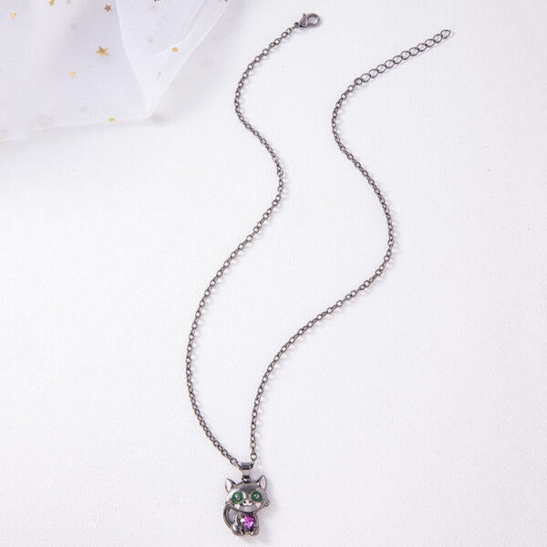 Black Cat Rhinestone Heart Pendant Necklace - Image 10