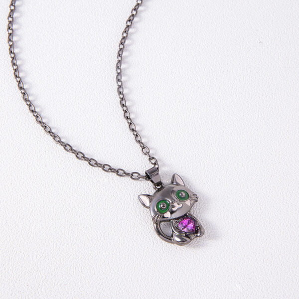Black Cat Rhinestone Heart Pendant Necklace - Image 5