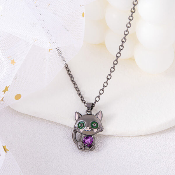 Black Cat Rhinestone Heart Pendant Necklace - Image 3
