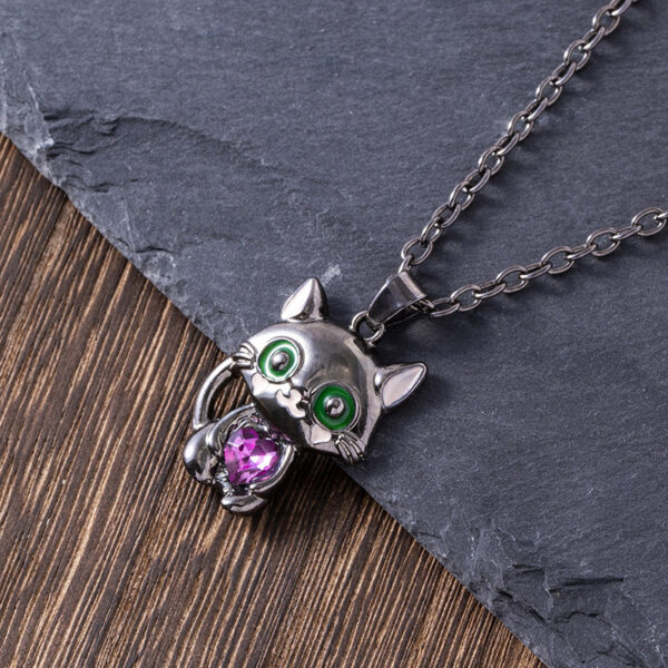 Black Cat Rhinestone Heart Pendant Necklace - Image 6